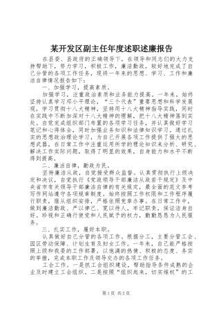 开发区副主任年度述职述廉报告