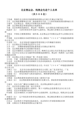北京奥运会、残奥会先进个人名单