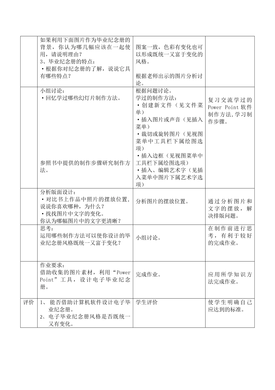 北京版美术六年级下册《第15课设计电子毕业纪念册(电脑美术)》表格式教案附教学反思_第2页
