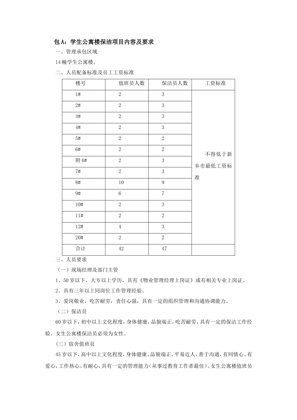 包A：学生公寓楼保洁项目内容及要求_第1页