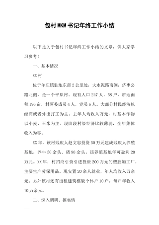 包村MKM书记年终工作小结