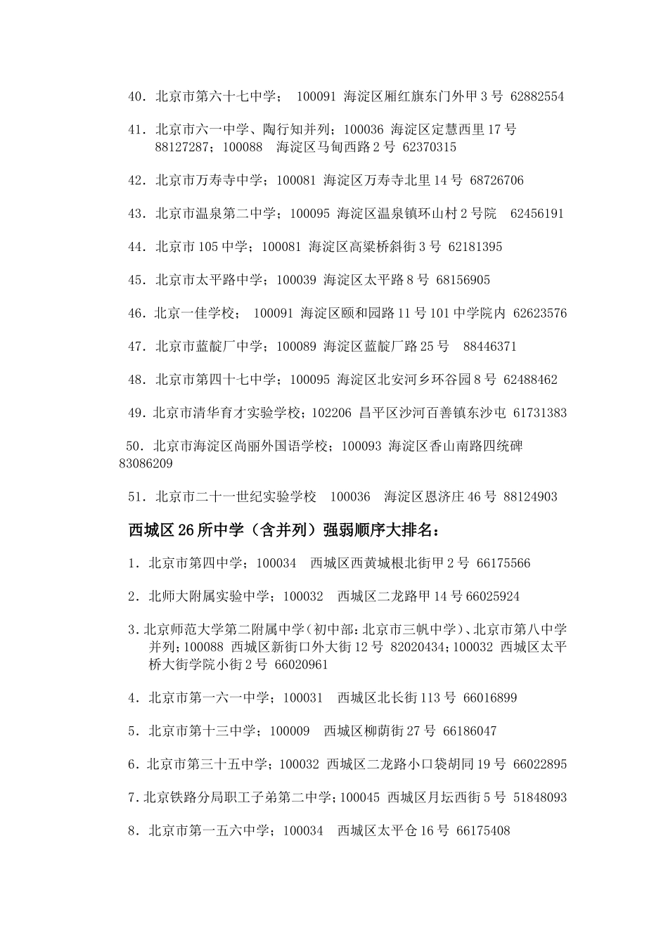 北京城八区全部102所主流重点中学大排名及与幼升小(打印)2015_第3页