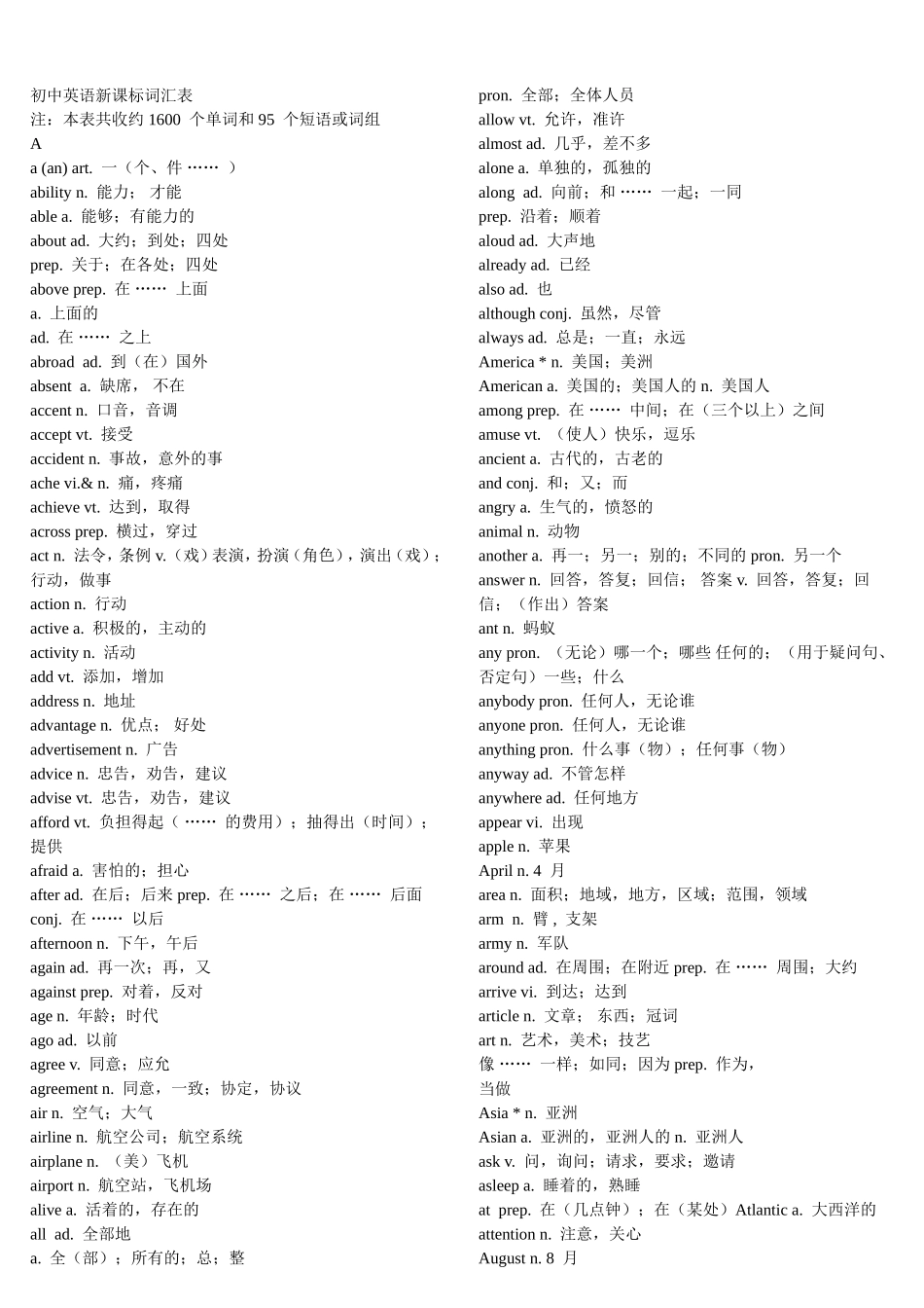 北京初中英语新课标必备词汇表_第1页