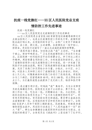 抗疫一线党旗红区人民医院党总支疫情防控工作先进事迹
