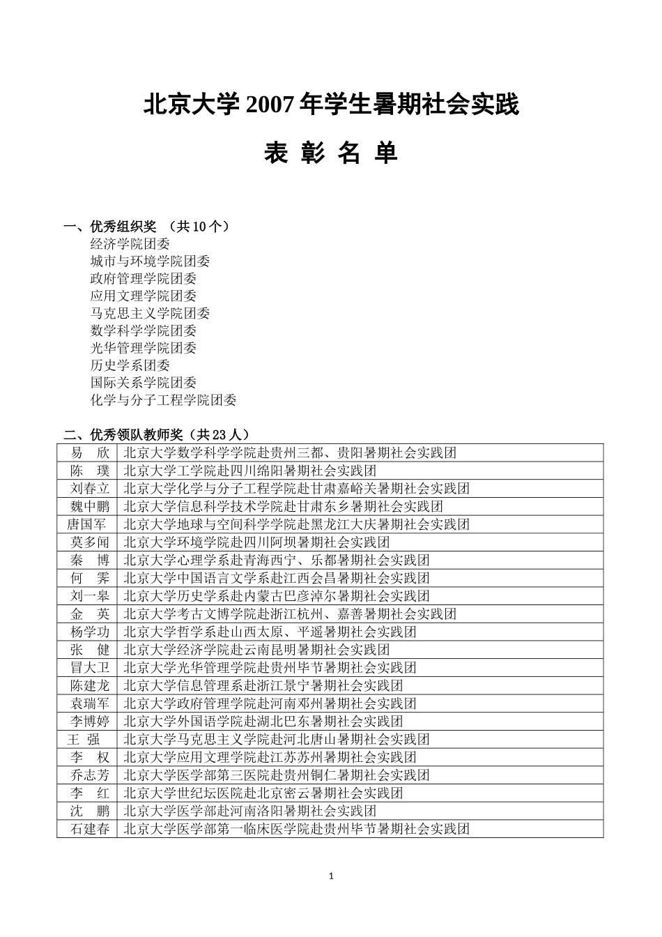 北京大学2007年学生暑期社会实践_第1页