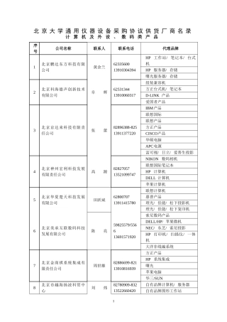 北京大学通用仪器设备采购协议供货厂商名录