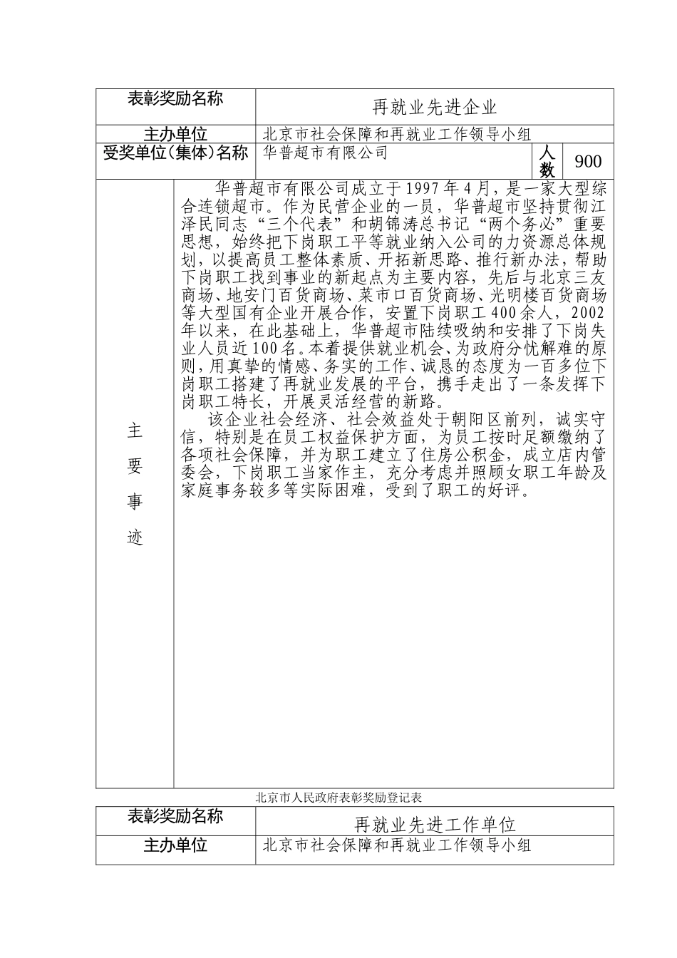 北京市人民政府表彰奖励登记表_第2页