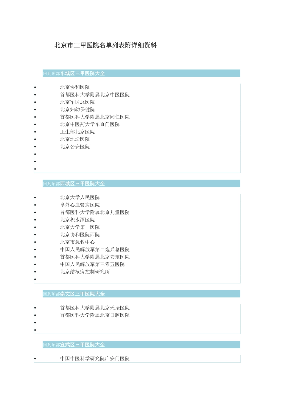 北京市三甲医院名单列表及相关资料_第1页