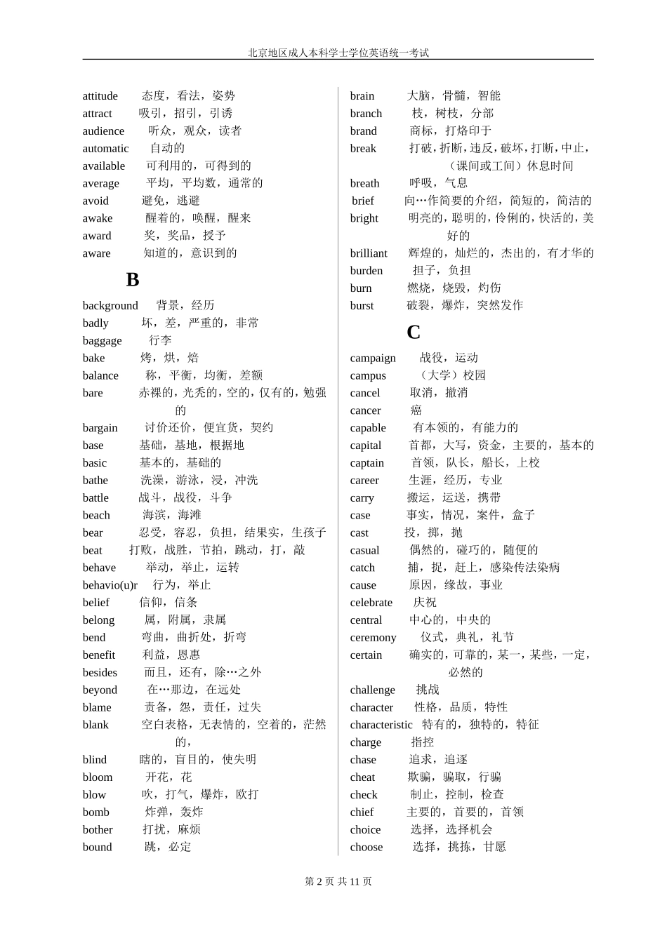 北京地区成人本科学位英语重点词汇_第2页