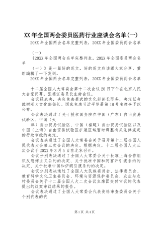 全国两会委员医药行业座谈会名单一