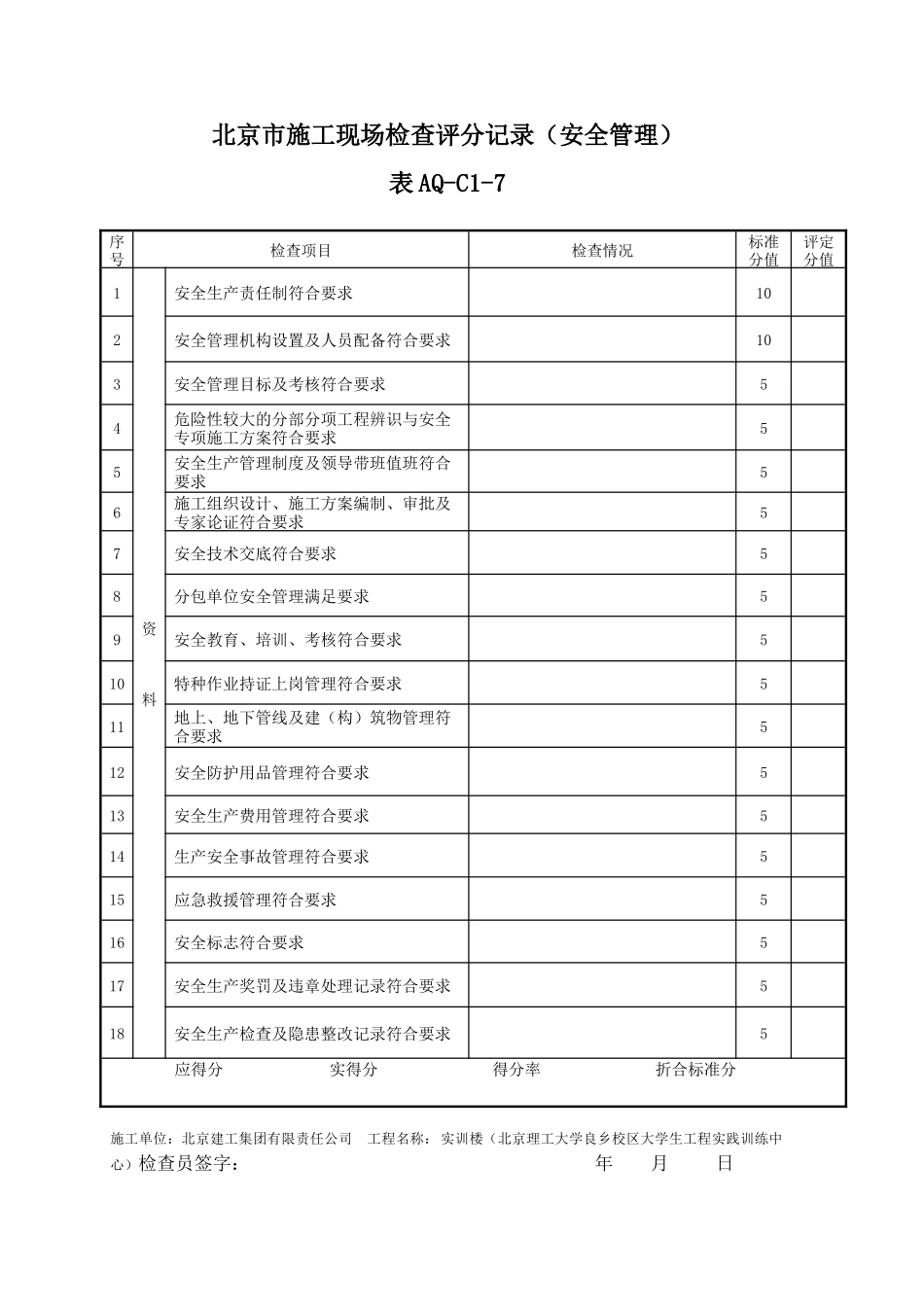 北京市施工现场检查评分记录(汇总表)_第2页