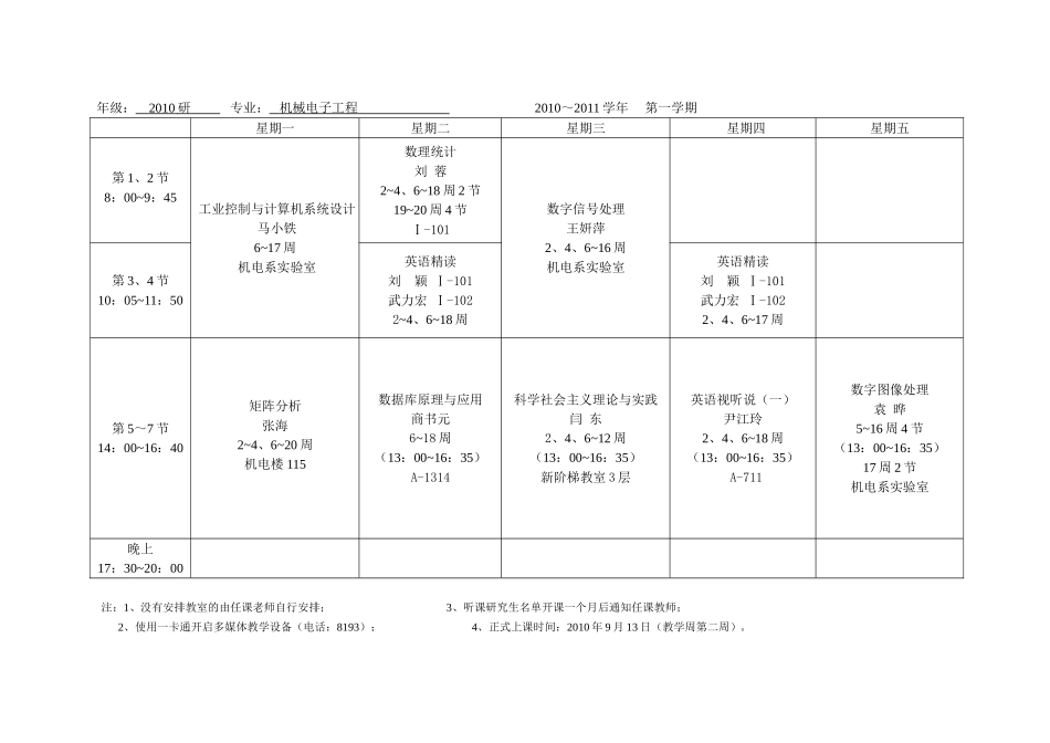 北京服装学院研究生课程表(10研第一学期)_第2页