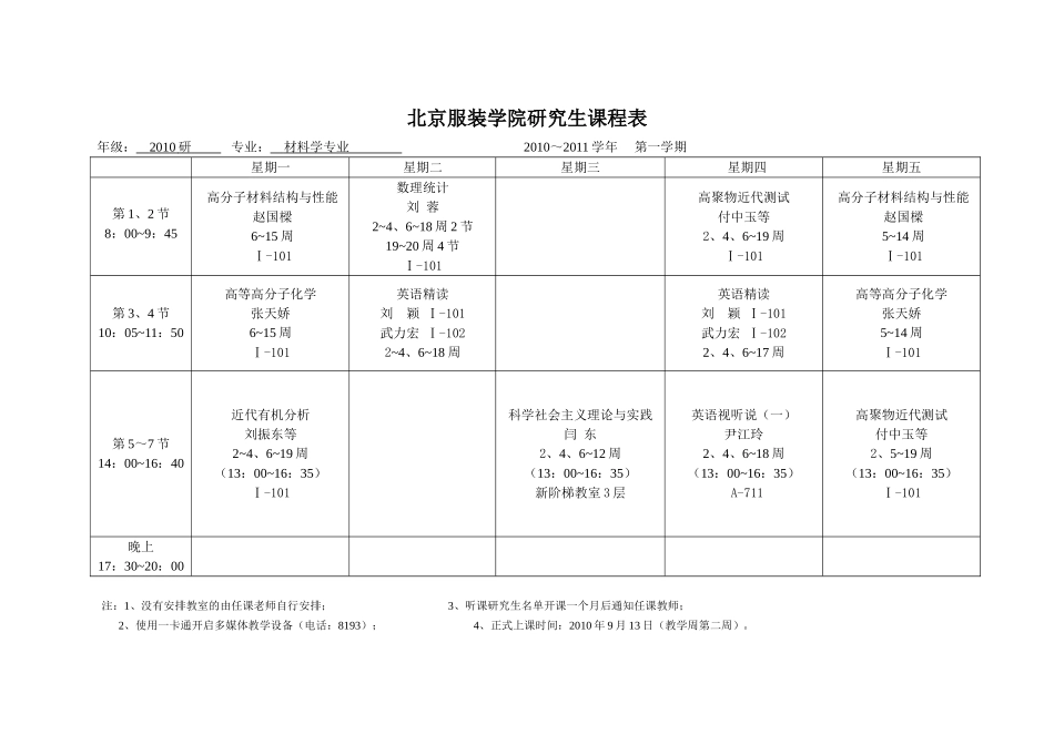 北京服装学院研究生课程表(10研第一学期)_第3页