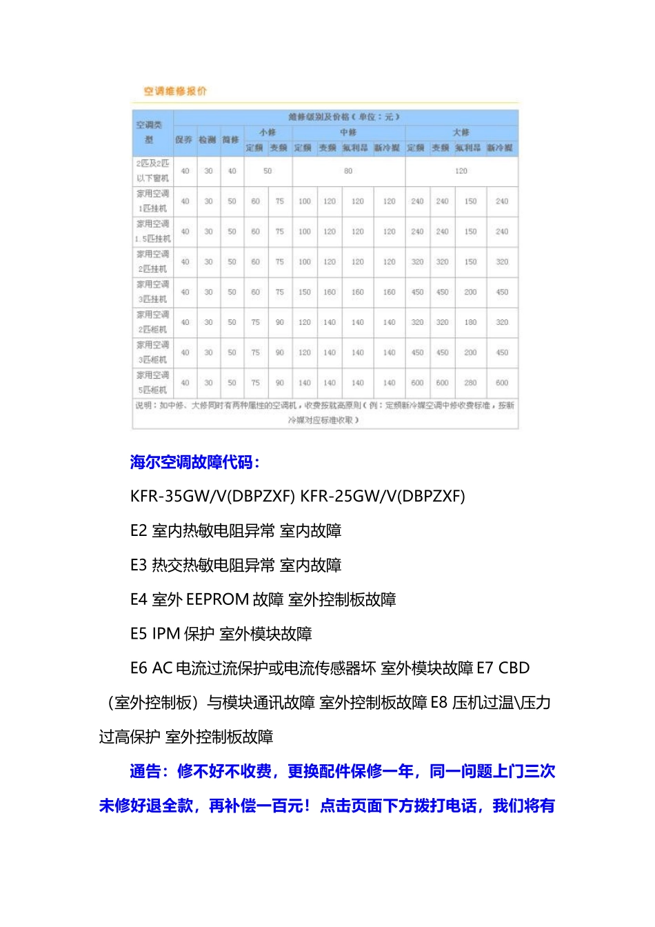 北京海尔空调故障代码维修_第1页