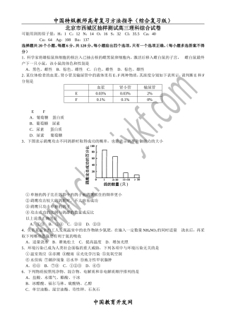 北京市西城区抽样测试高三理科综合试卷