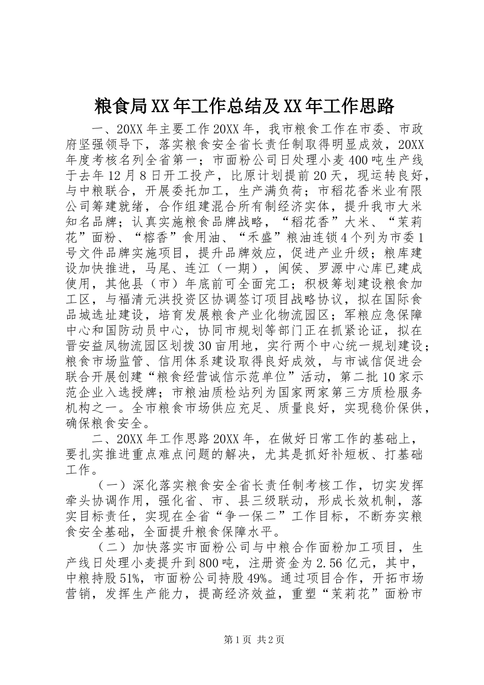 粮食局工作总结及工作思路_第1页