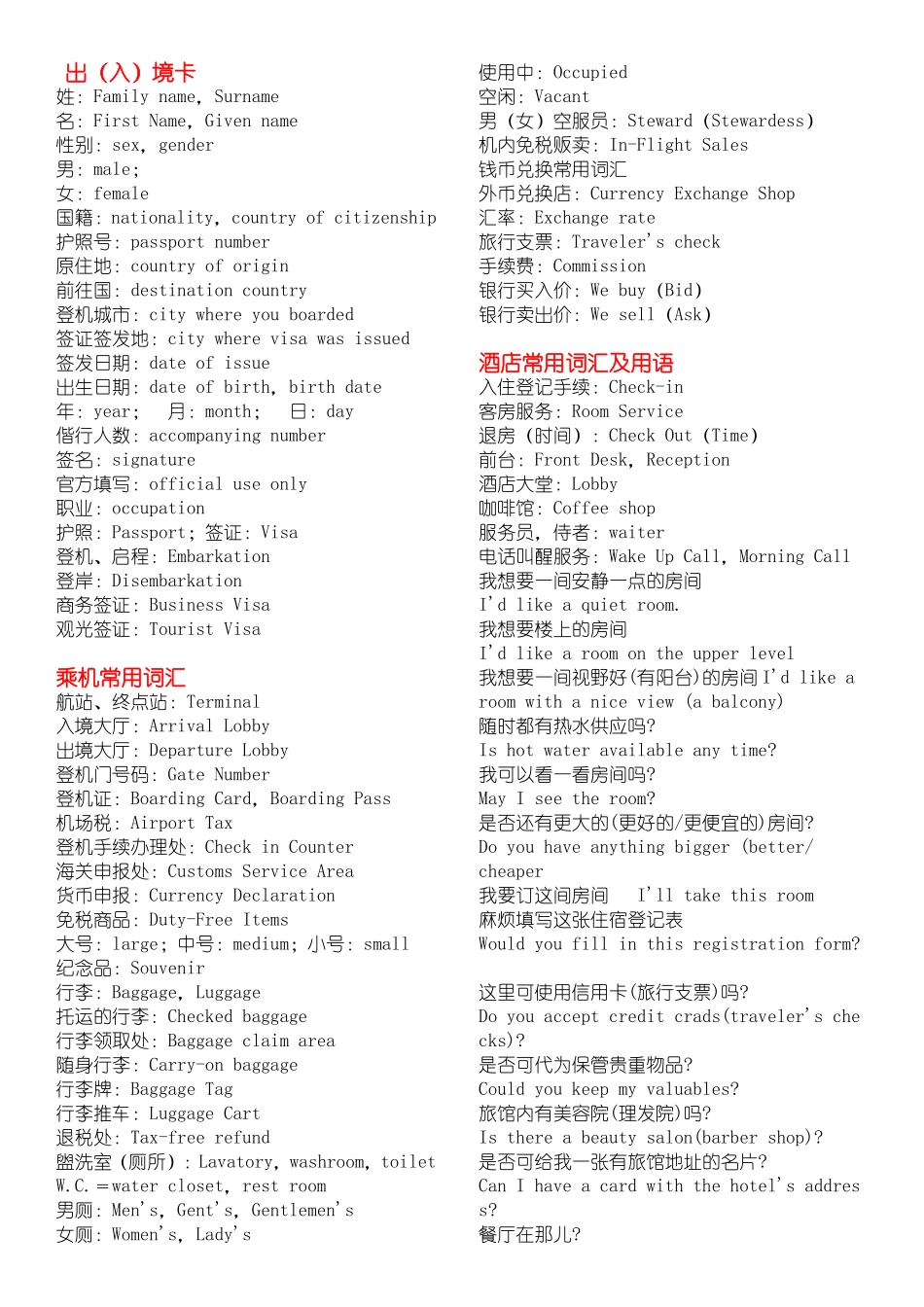 出国旅行常用英语词汇及用语_第1页