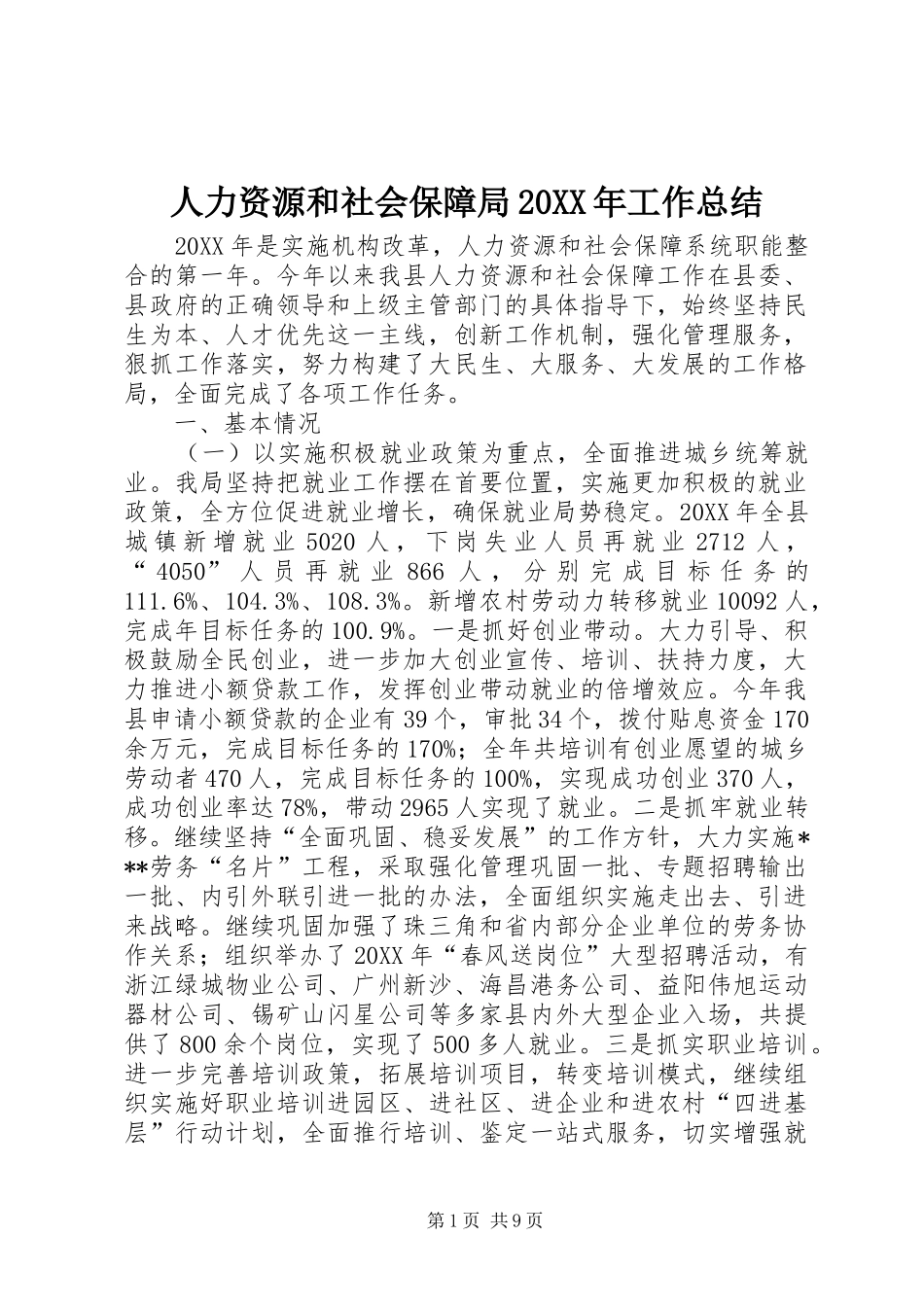 人力资源和社会保障局工作总结_第1页