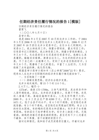 任期经济责任履行情况的报告模版
