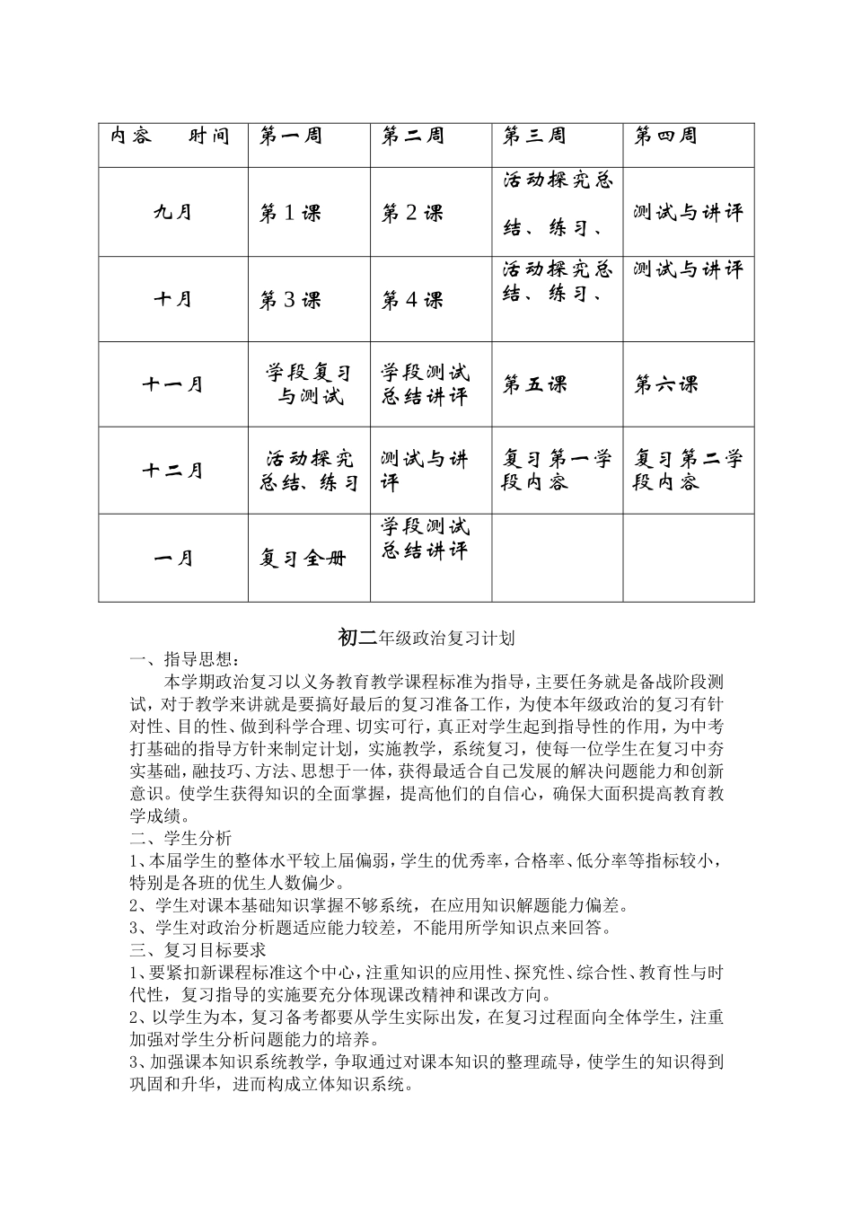 初二年级思想品德上教学计划_第3页