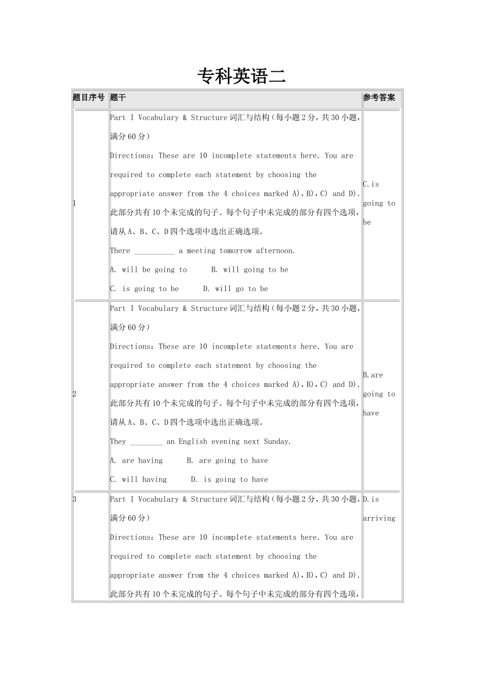 北京师范大学-网络教育-专科英语二-作业答案_第1页