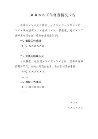××××工作督查情况报告
