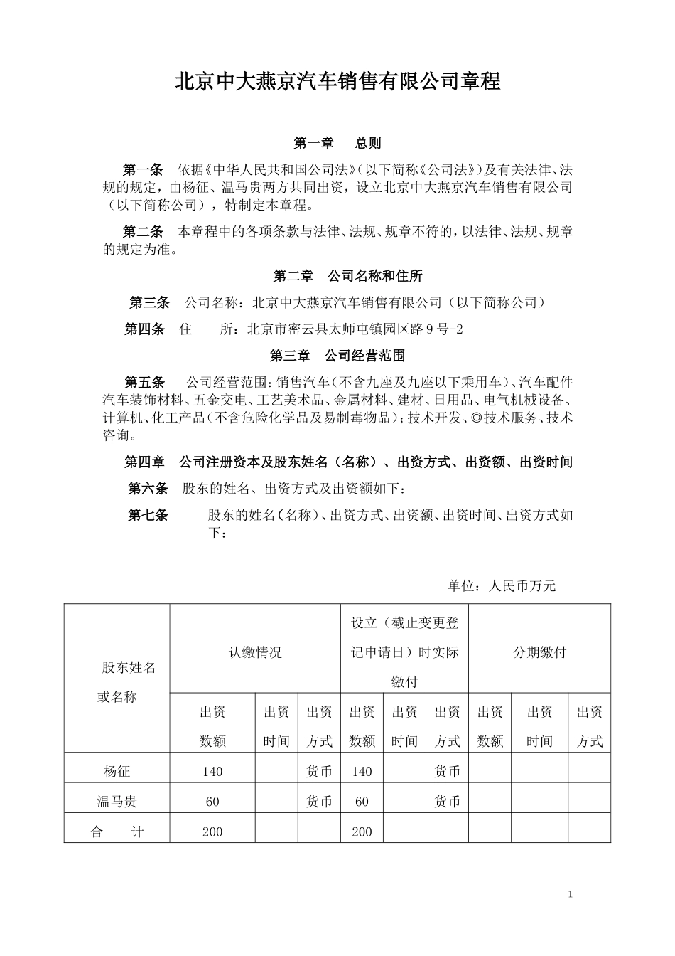 北京燕京销售公司章程090216_第1页