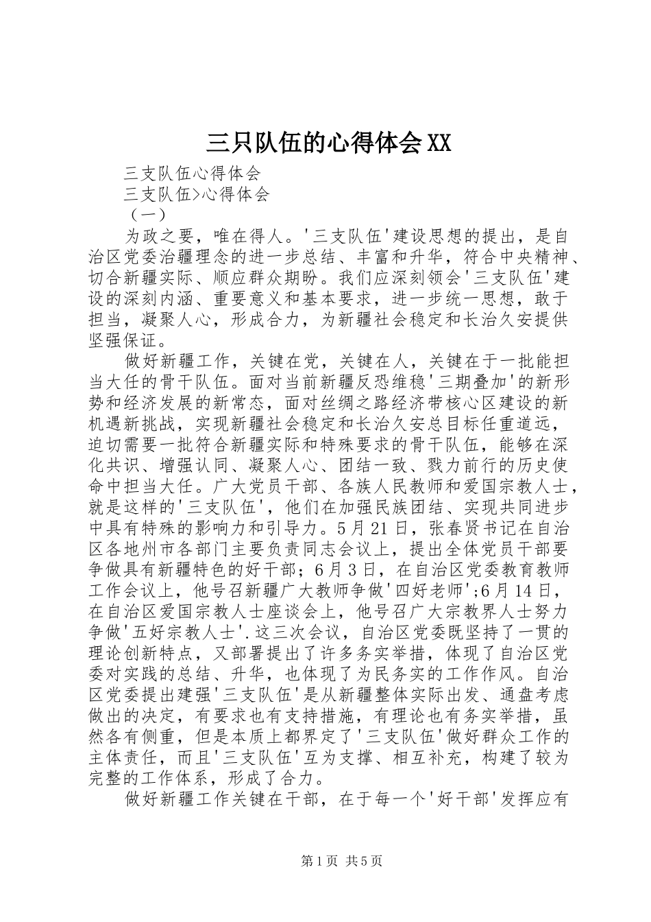 三只队伍的心得体会_第1页