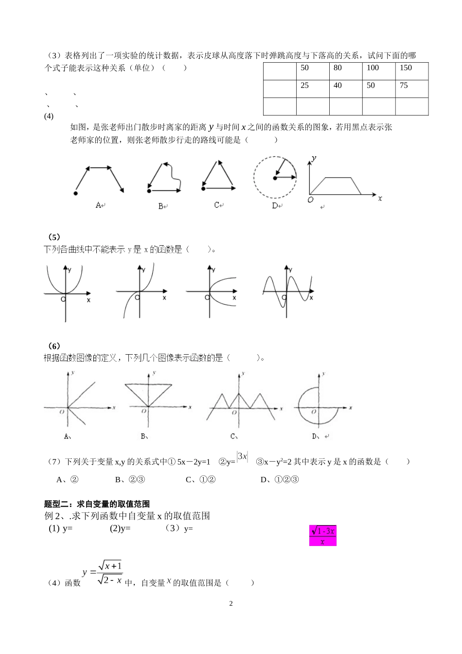 初二数学——函数及图象基础知识训练_第2页