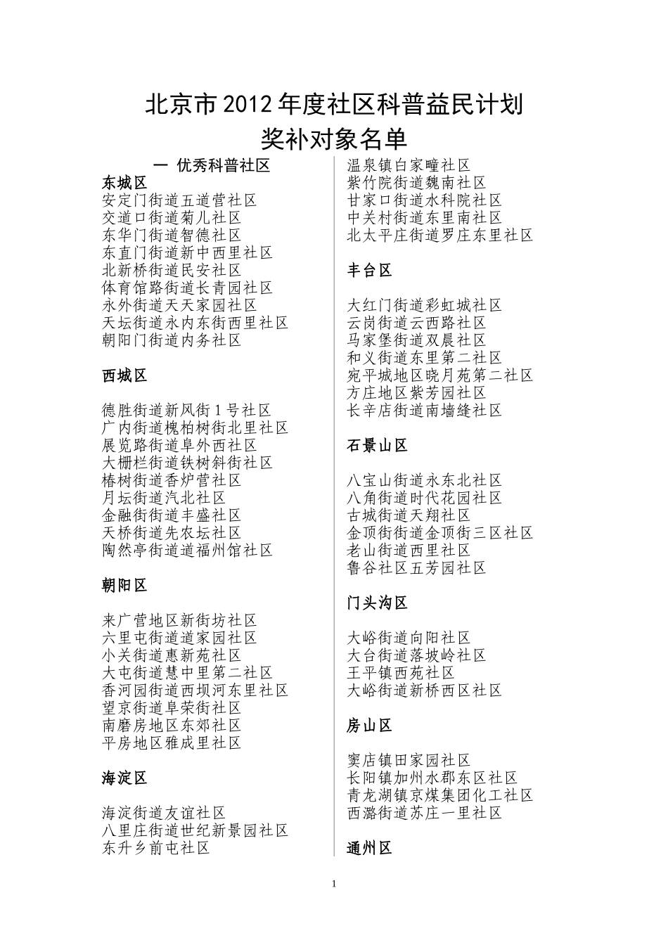 北京市2012年度社区科普益民计划_第1页