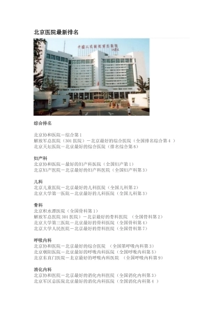 北京医院最新排名