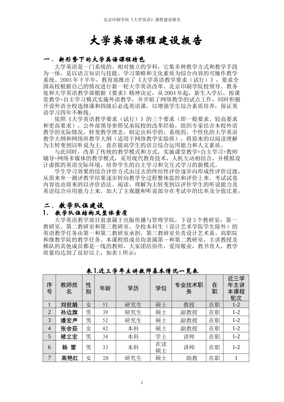 北京印刷学院大学英语课程建设报告_第1页