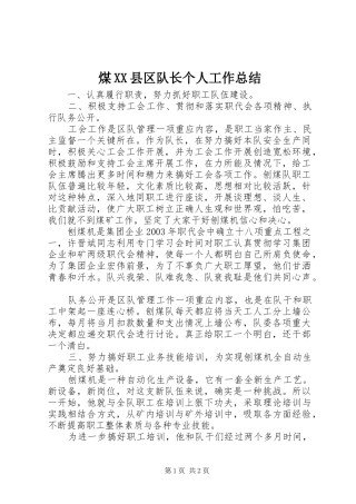 煤县区队长个人工作总结