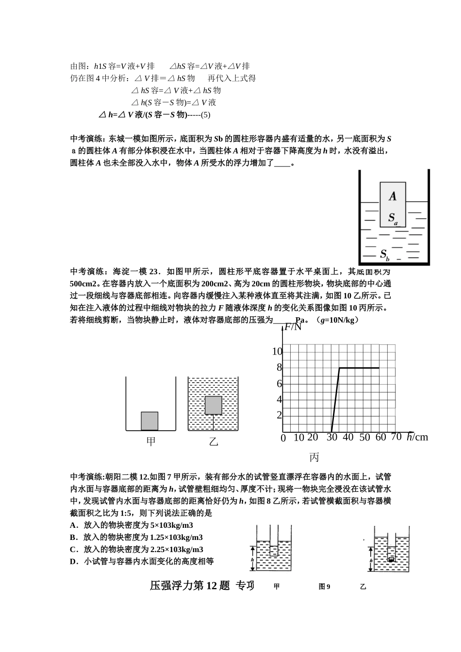 北京中考浮力题之液面升降Δh解析及相关练习(教师用)_第3页