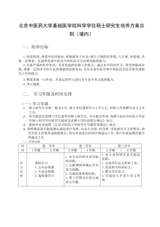 北京中医药大学基础医学院科学学位硕士研究生培养方案总则(境内)
