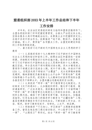 盟委组织部上半年工作总结和下半年工作安排