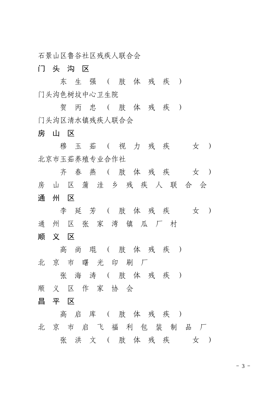 北京市残疾人自强模范名单_第3页