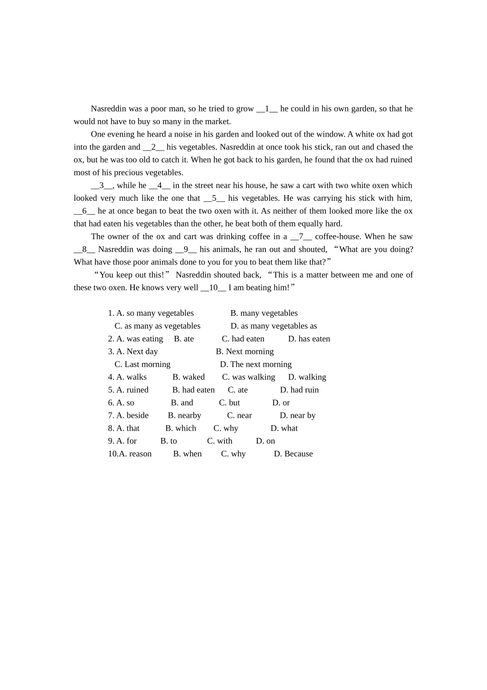 初二完型首字母练习题_第1页