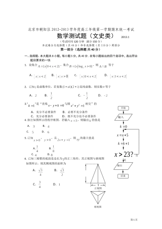 北京市朝阳区2013届高三上学期期末考试数学文试题(word版)