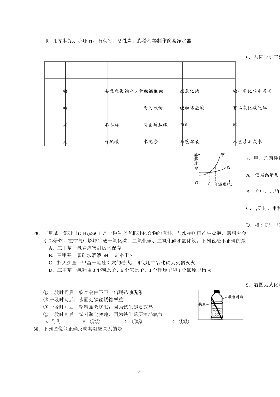 北京市朝阳区2017年初中毕业考试----化----学---试---卷_第3页