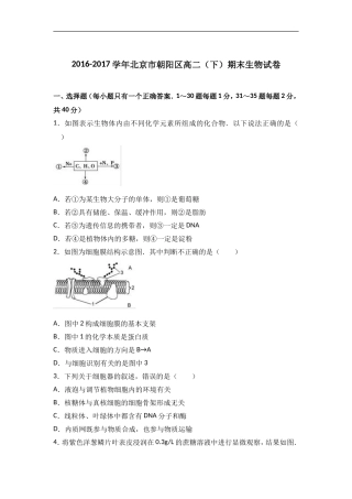 北京市朝阳区高二下学期期末生物试卷