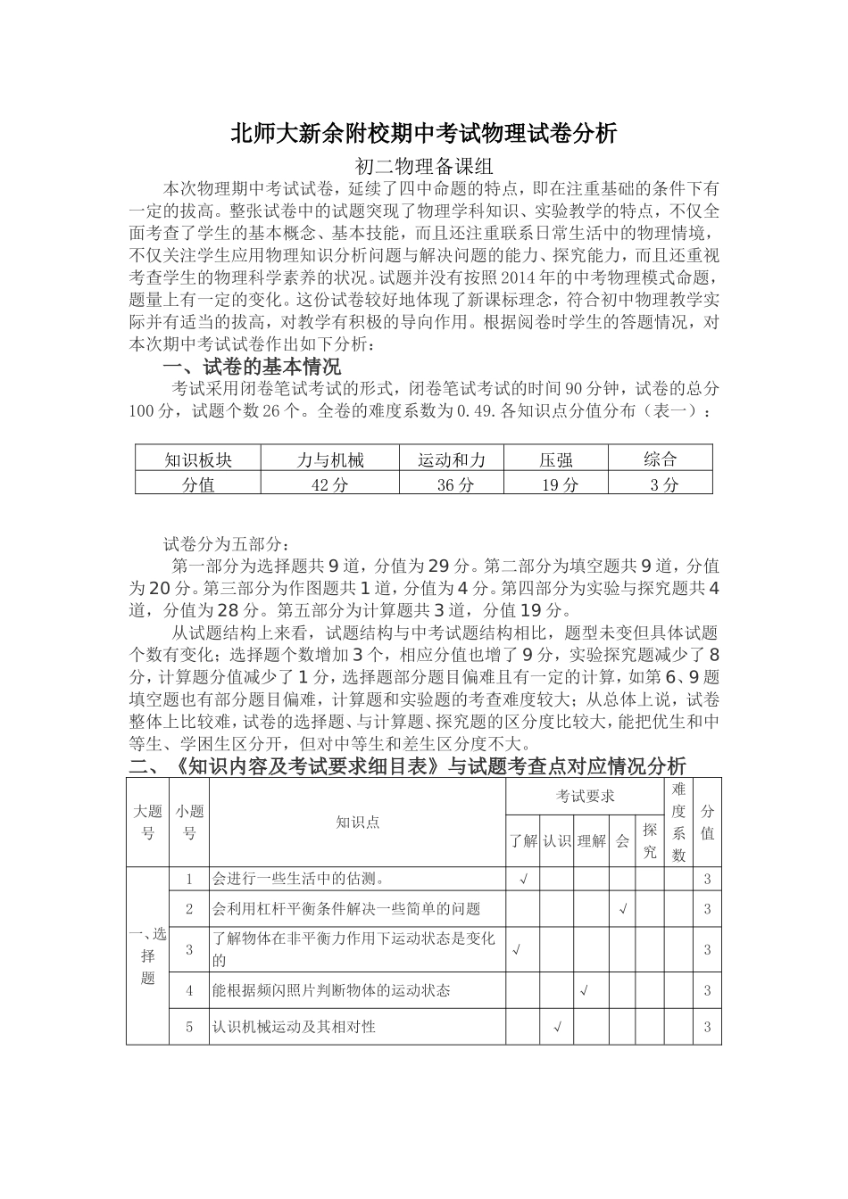 初二物理上学期期中考试试卷分析_第1页