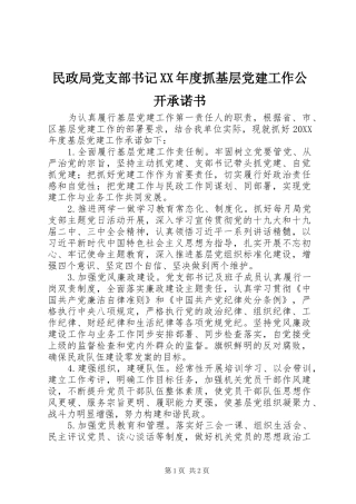 民政局党支部书记年度抓基层党建工作公开承诺书
