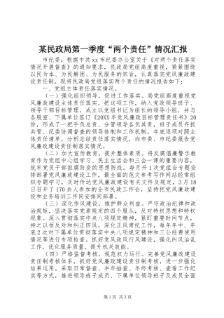 民政局第一季度两个责任情况汇报