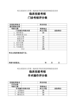 出科技能考核评分表