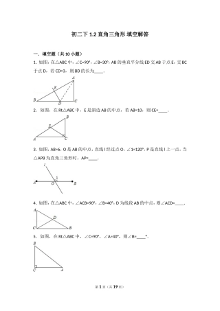 初二下+1.2+直角三角形+填空解答