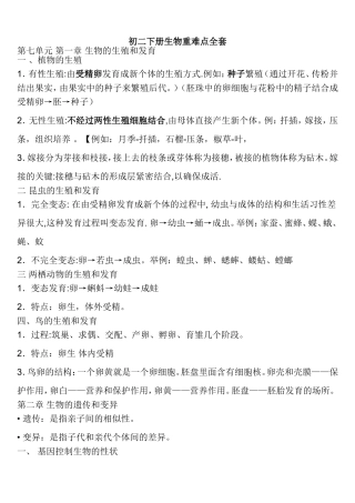 初二下册生物重难点全套