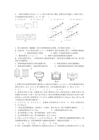 初二下册物理力、压强综合难题