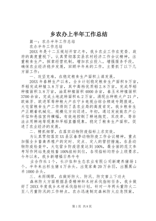 乡农办上半年工作总结