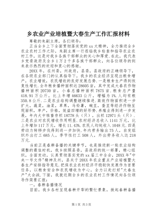 乡农业产业培植暨大春生产工作汇报材料